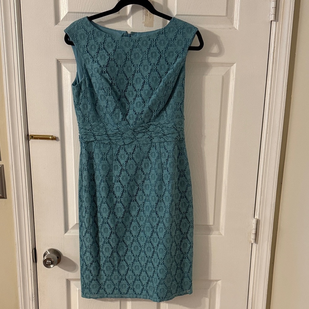 Adrianna Papell Teal Lace Midi Dress